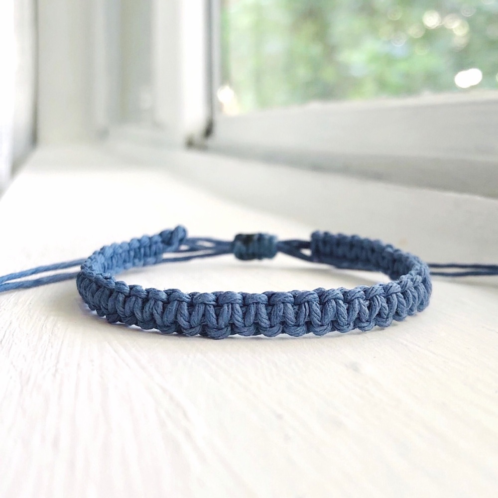 Smokey Blue Hemp Square-Knot Bracelet